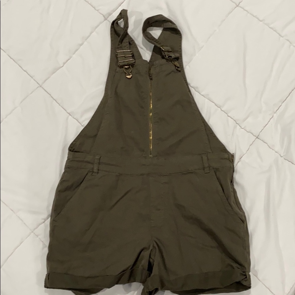 Army green short overalls
